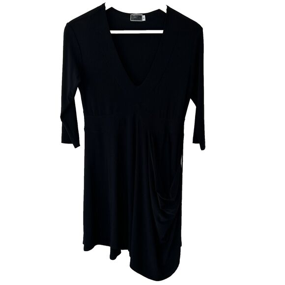 Sympli Tunic Top Size 6 Ruched Asymmetric Black Artsy Pocket V-Neck Lagenlook - Picture 1 of 7